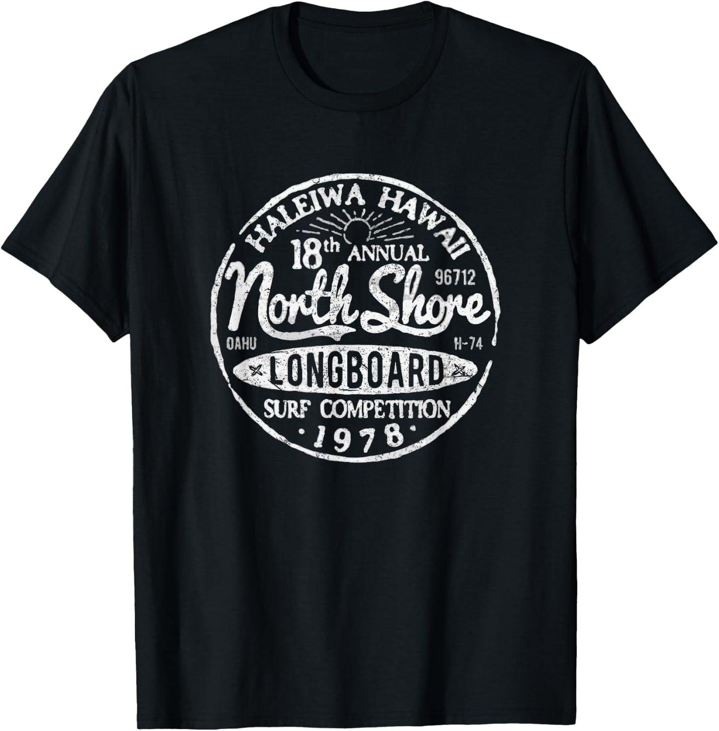 North Shore Longboard Competition 1978 Oahu Hawaii Vintage T-Shirt - T-Shirt | Black