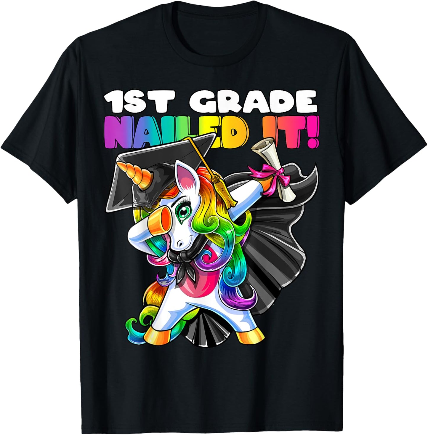 Dabbing Unicorn 1st Grade Graduation Cap Gown Gift Girls T-Shirt - T-Shirt | Black