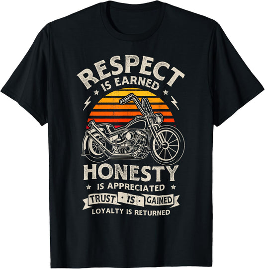 Biker Respect Honesty Trust Loyalty Retro Motorcycle Bike T-Shirt - T-Shirt | Black