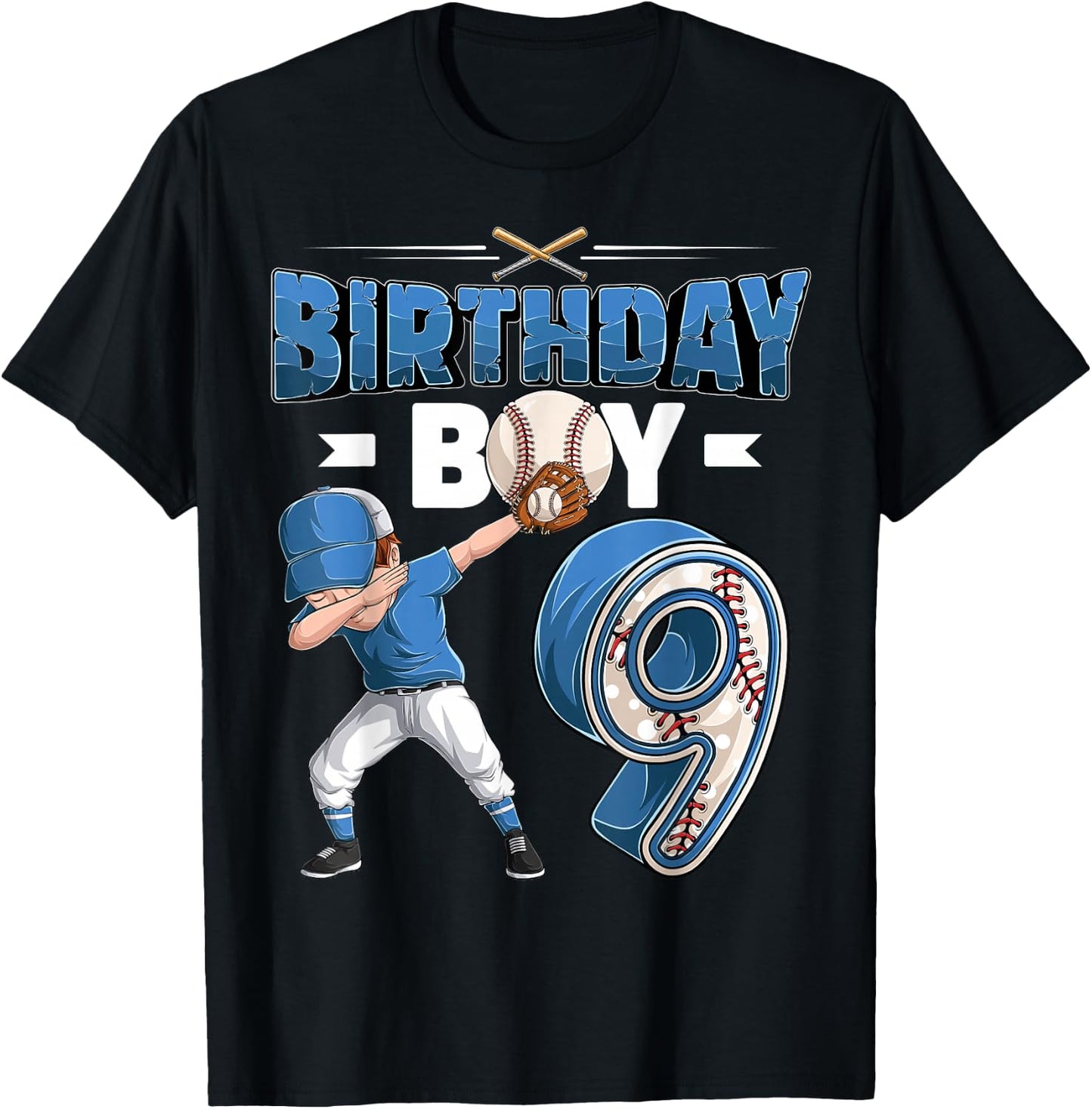 Dabbing boy 9 Year Old Baseball Player 9th Birthday Party T-Shirt - T-Shirt | Black
