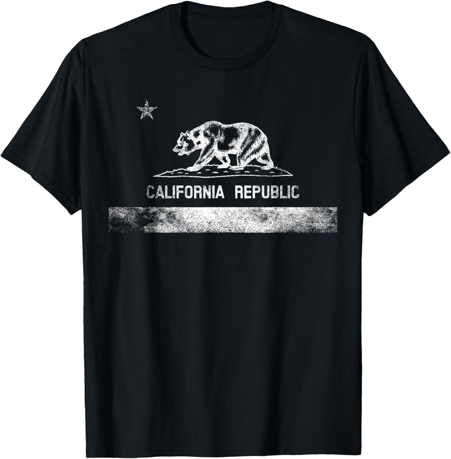 California State Flag Grizzly Bear Cali Distressed White T-Shirt - T-Shirt | Black