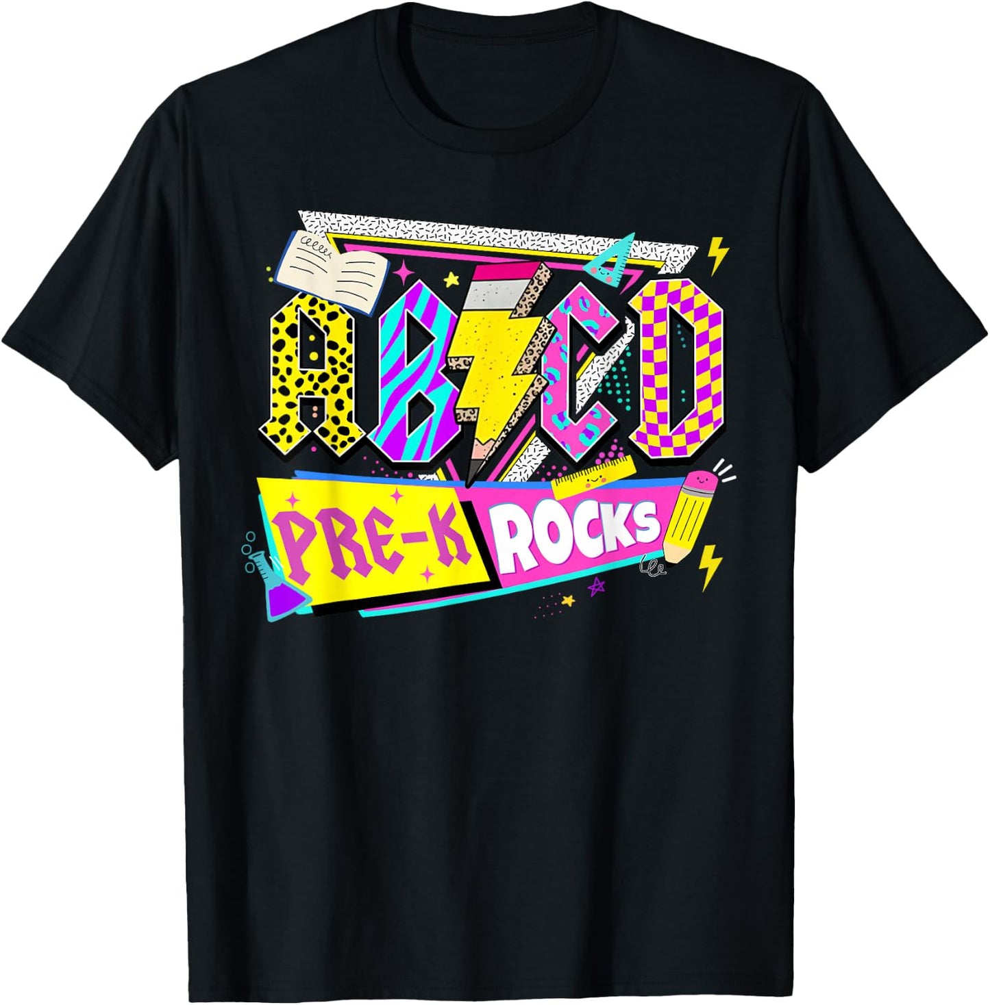 ABCD Pre-K Rocks Back To School PreK Kindergarten Teacher T-Shirt - T-Shirt | Black