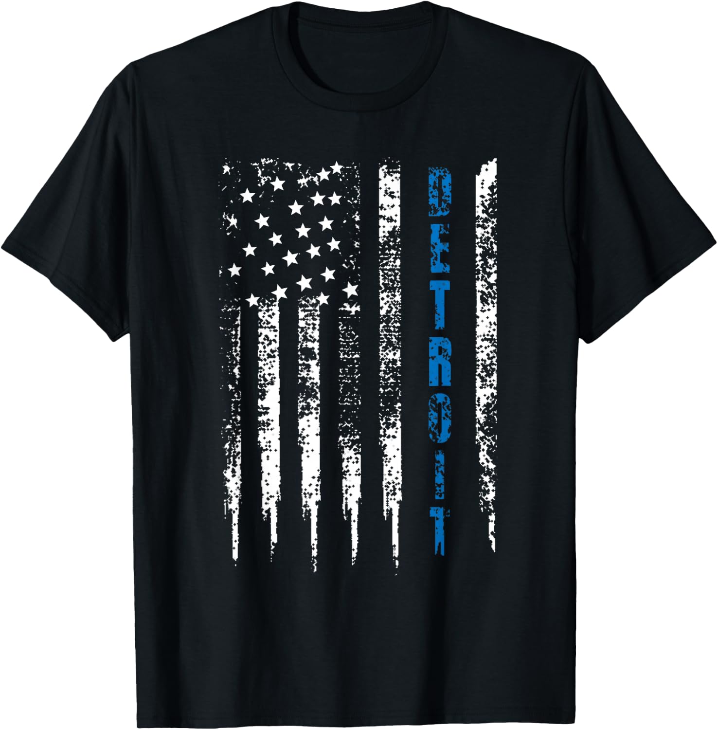 Thin Line Blue Detroit Distressed National Police Week T-Shirt - T-Shirt | Black