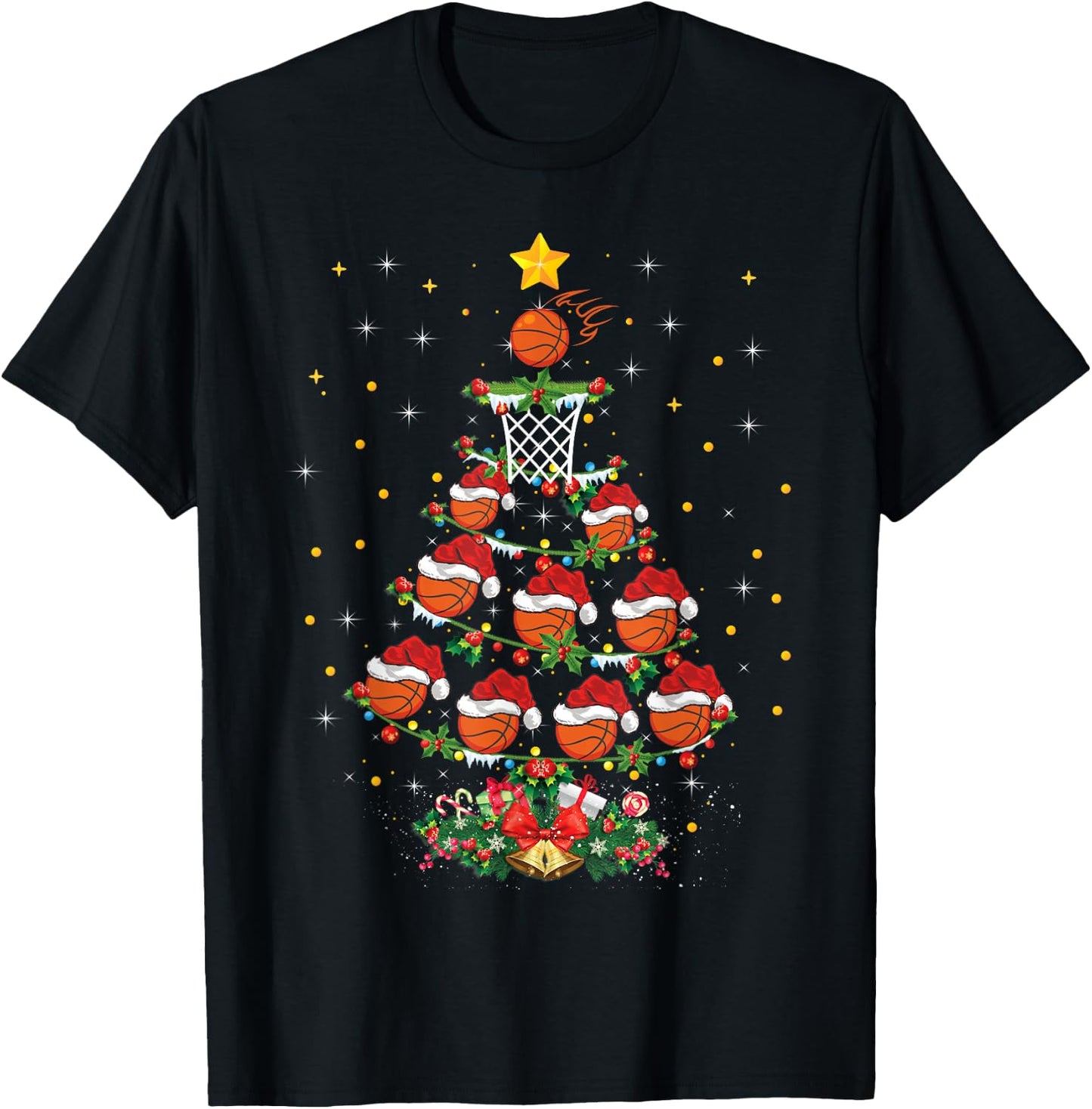Basketball Sports Lover Xmas Gift Basketball Christmas Tree T-Shirt - T-Shirt | Black