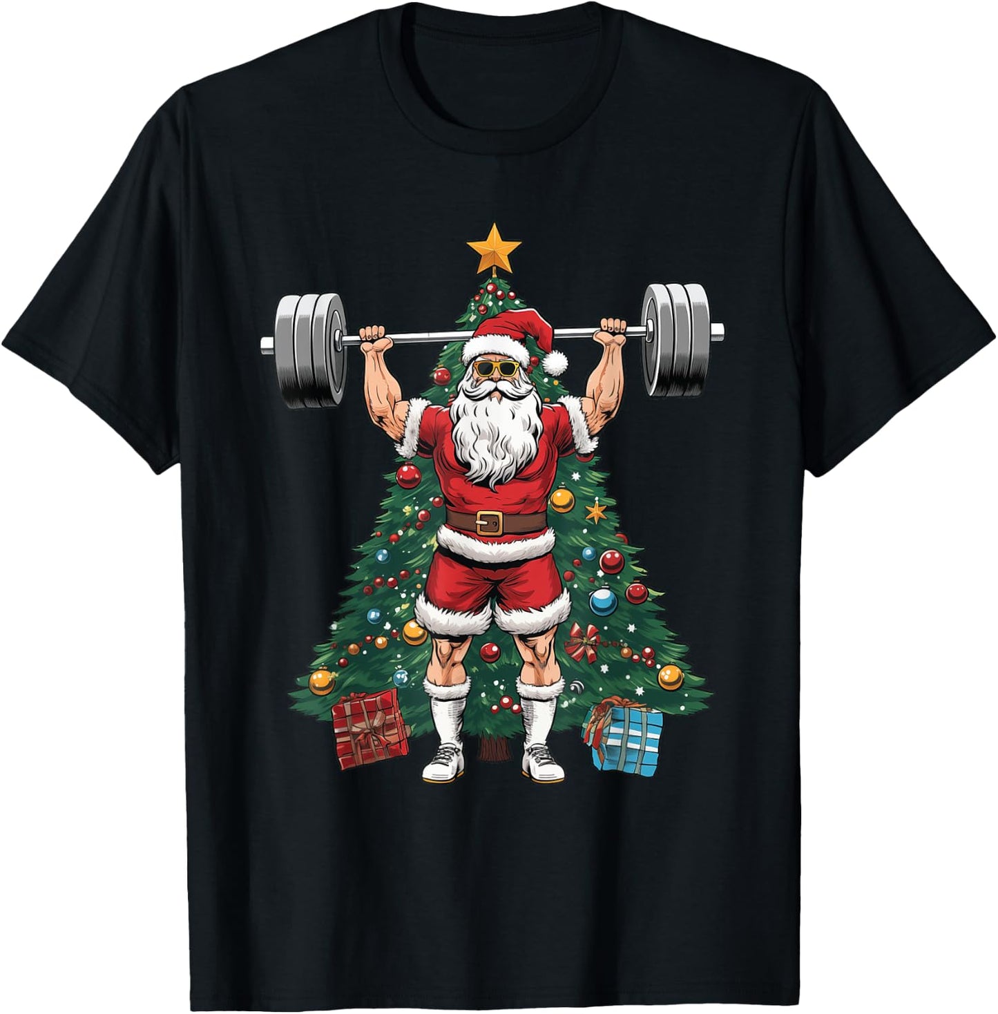 Funny Santa Weightlifting Clean Jerks Workout Christmas T-Shirt - T-Shirt | Black