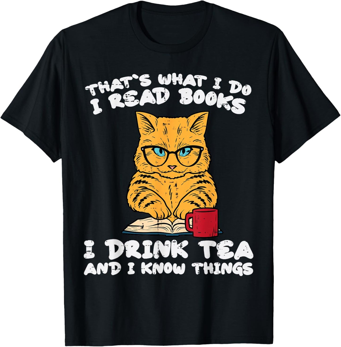 Cat Tea Funny Read Reading Book Librarian Men Women Kids T-Shirt - T-Shirt | Black