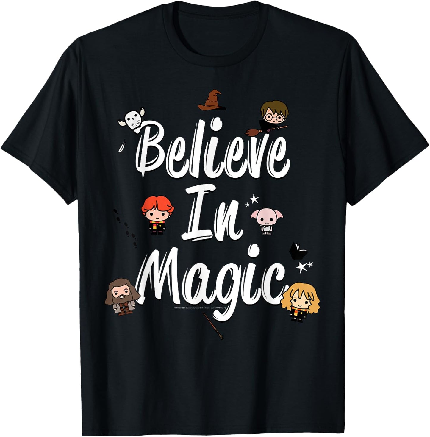 Harry Potter Believe In Magic Cute Cartoon Text T-Shirt - T-Shirt | Black