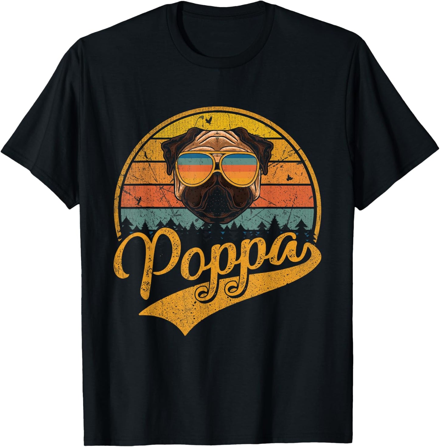 Cool Father's Day Gifts Retro Vintage Pug Poppa T-Shirt - T-Shirt | Black