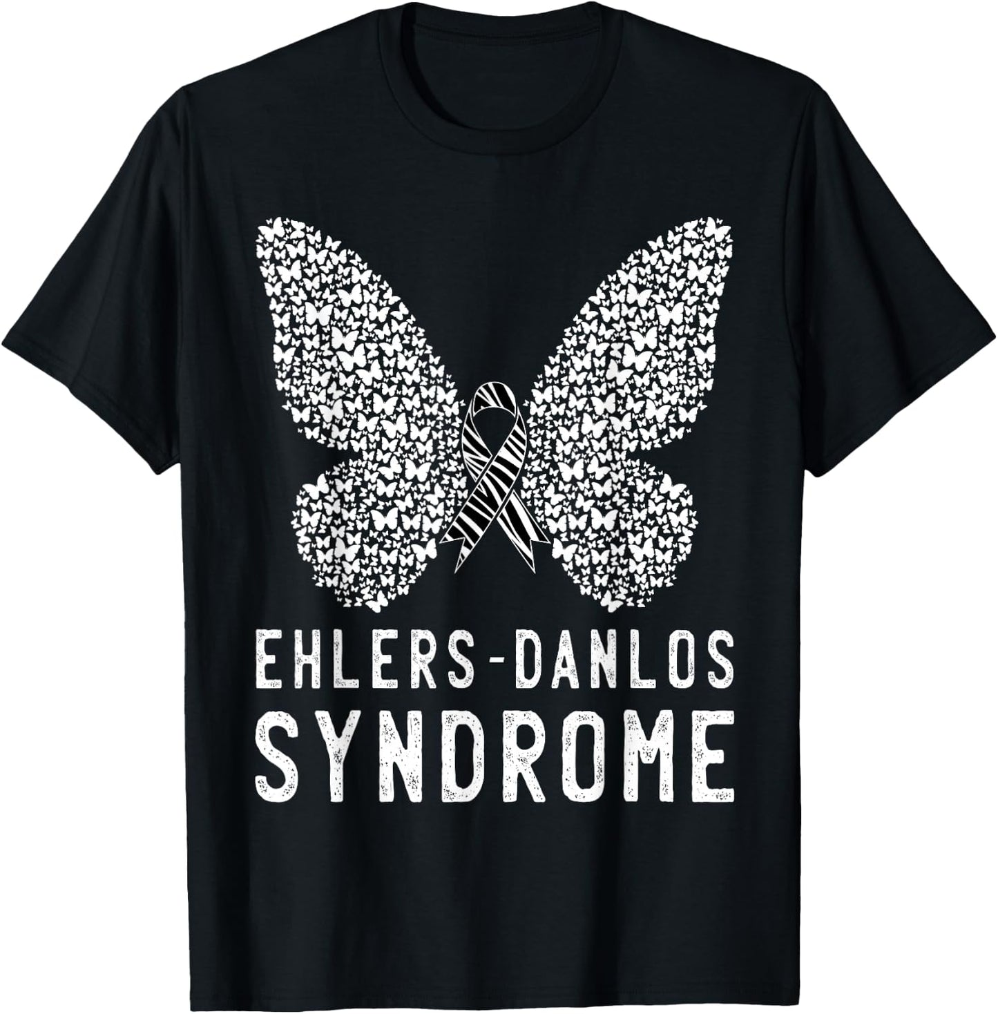 Butterfly Ehlers-Danlos Syndrome EDS Awareness Zebra Ribbon T-Shirt - T-Shirt | Black