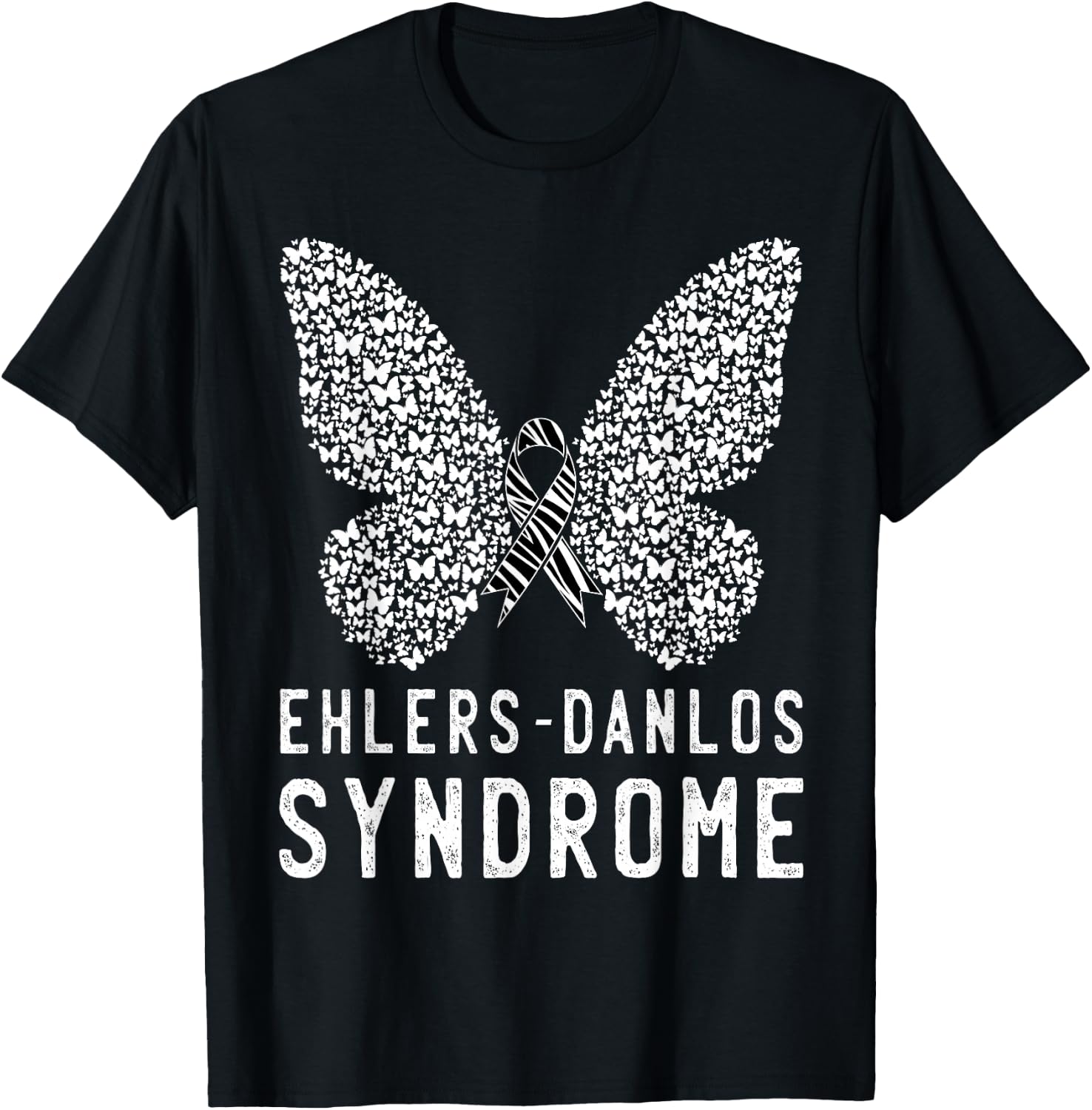 Butterfly Ehlers-Danlos Syndrome EDS Awareness Zebra Ribbon T-Shirt - T-Shirt | Black