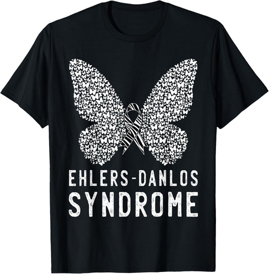 Butterfly Ehlers-Danlos Syndrome EDS Awareness Zebra Ribbon T-Shirt - T-Shirt | Black