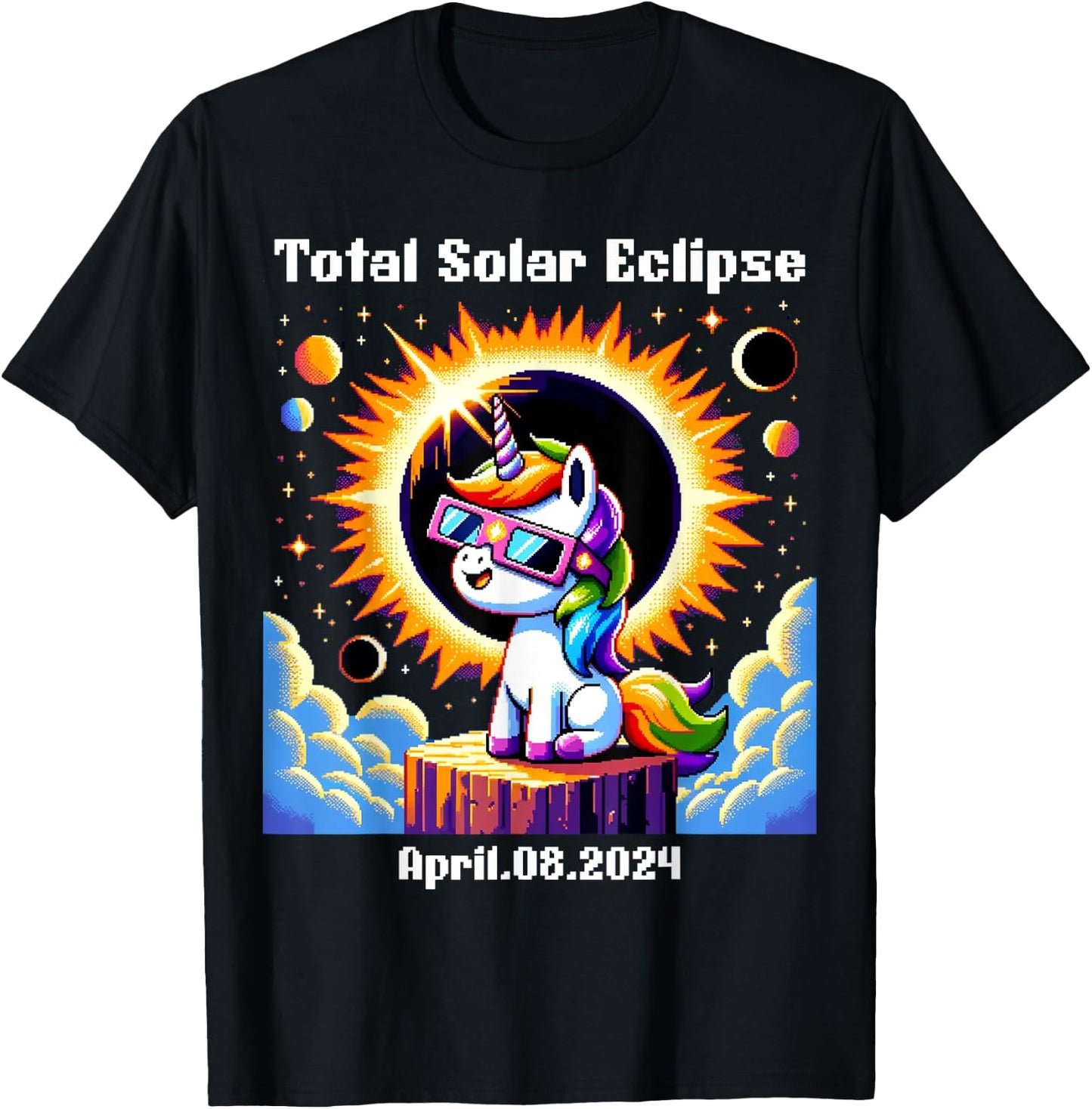 Solar Eclipse 2024 Total Eclipse April 8th 24 Unicorn T-Shirt - T-Shirt | Black