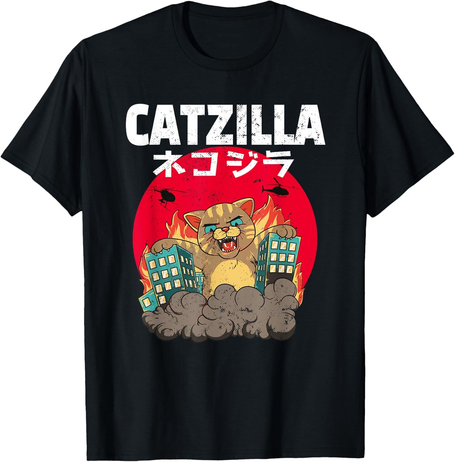 Catzilla Cat Japanese Kanji Women Kids T-Shirt - T-Shirt | Black