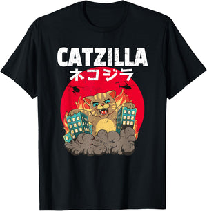 Catzilla Cat Japanese Kanji Women Kids T-Shirt - T-Shirt | Black