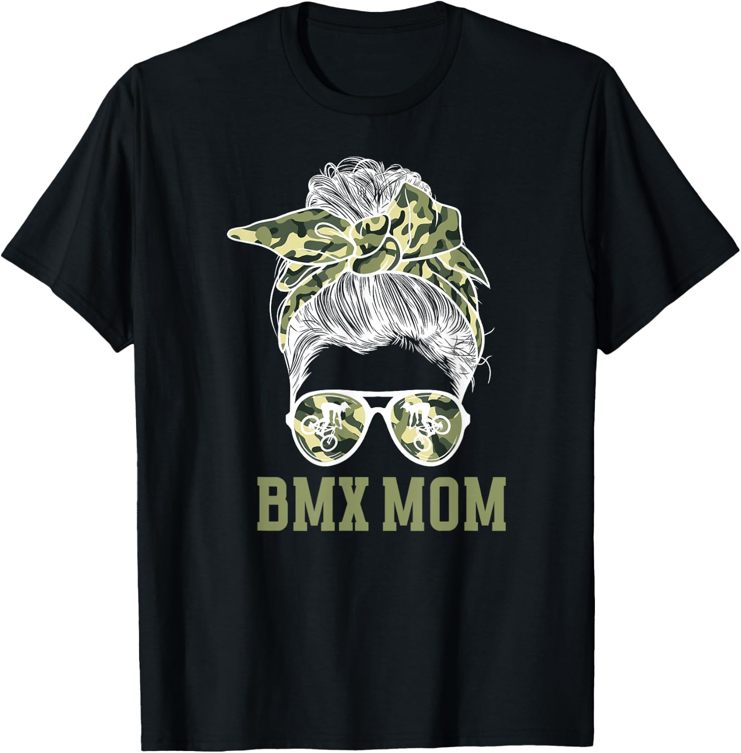 BMX Mom Messy Bun Mom Of A BMX Rider Mama BMX Mother T-Shirt - T-Shirt | Black