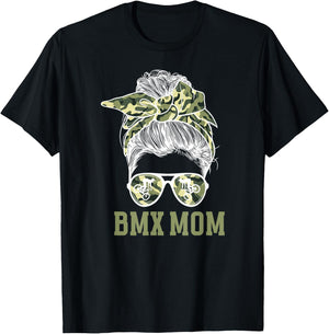 BMX Mom Messy Bun Mom Of A BMX Rider Mama BMX Mother T-Shirt - T-Shirt | Black