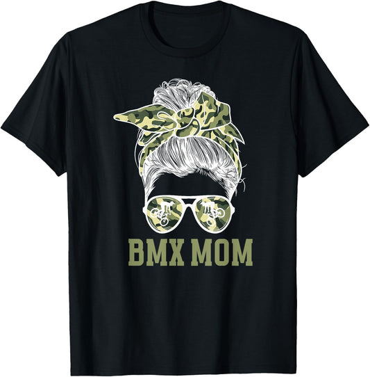 BMX Mom Messy Bun Mom Of A BMX Rider Mama BMX Mother T-Shirt - T-Shirt | Black