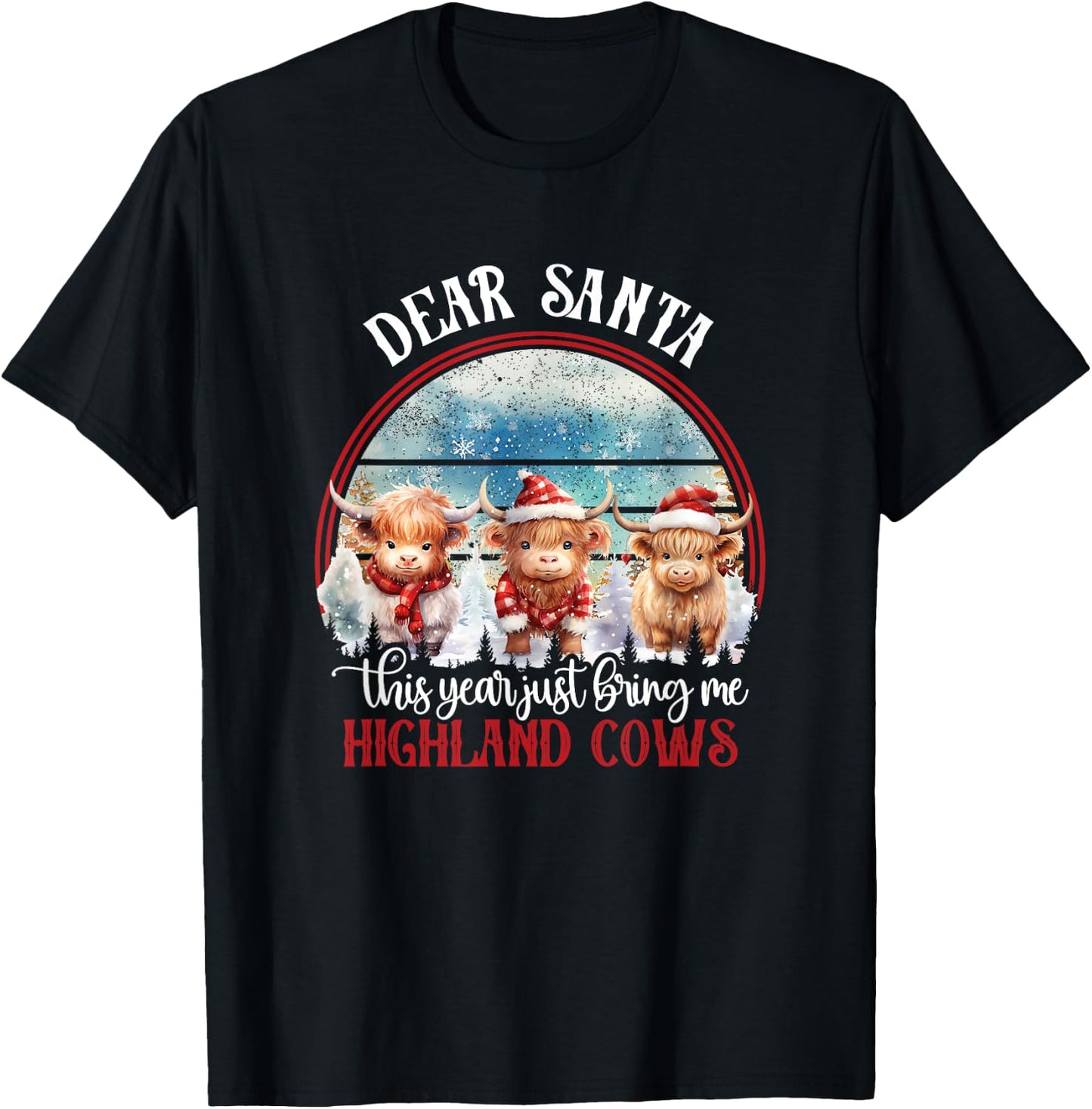 Highland Cow Cattle Xmas Santa Claus Christmas Highlander T-Shirt - T-Shirt | Black