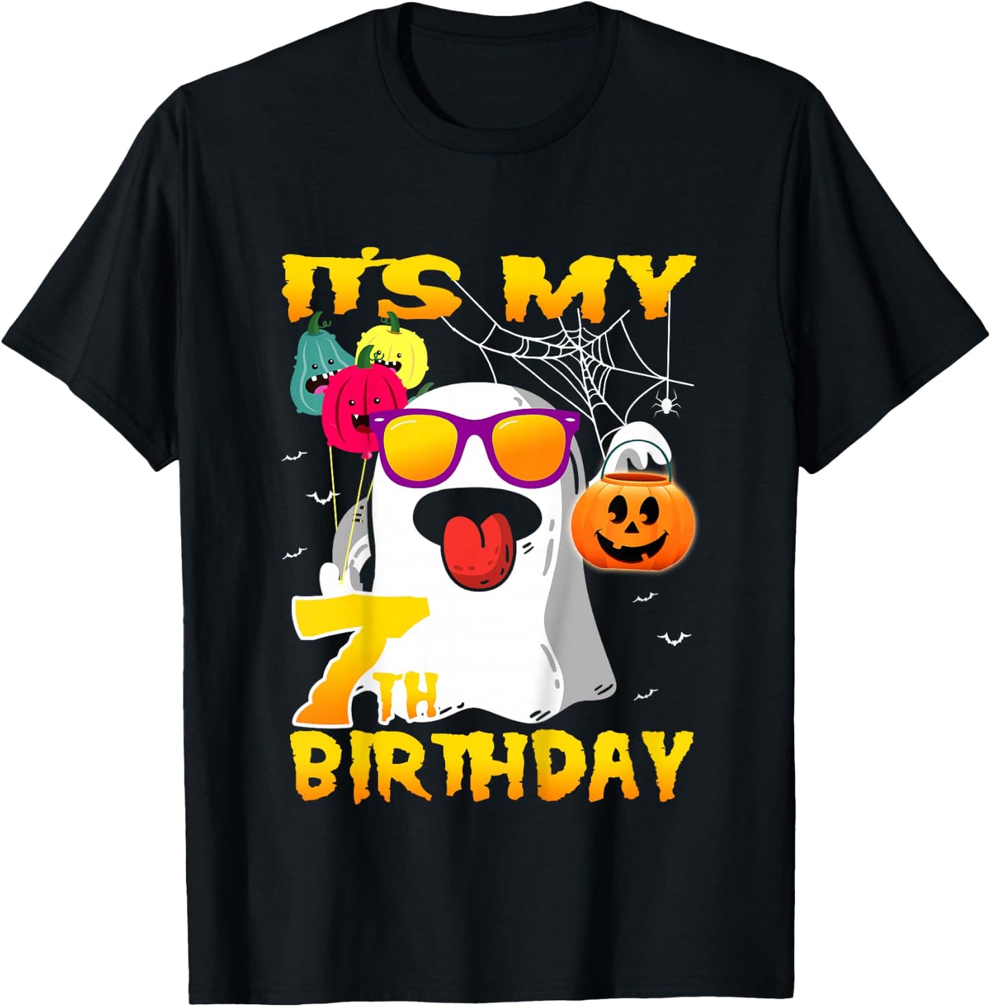 Kids It's My 7th Birthday Ghost Pumpkin Halloween Party 7 yrears T-Shirt - T-Shirt | Black