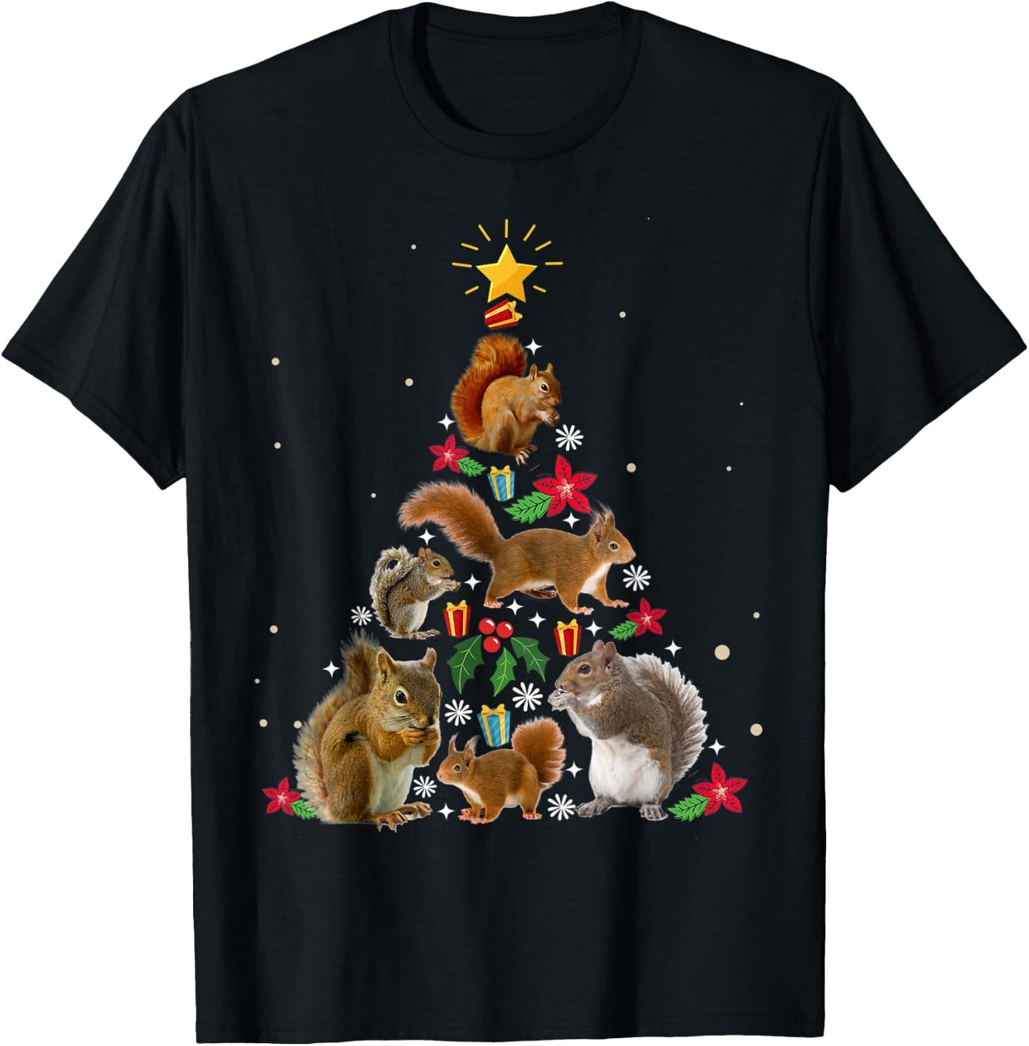 Squirrel Christmas Tree Shirt T-Shirt - T-Shirt | Black