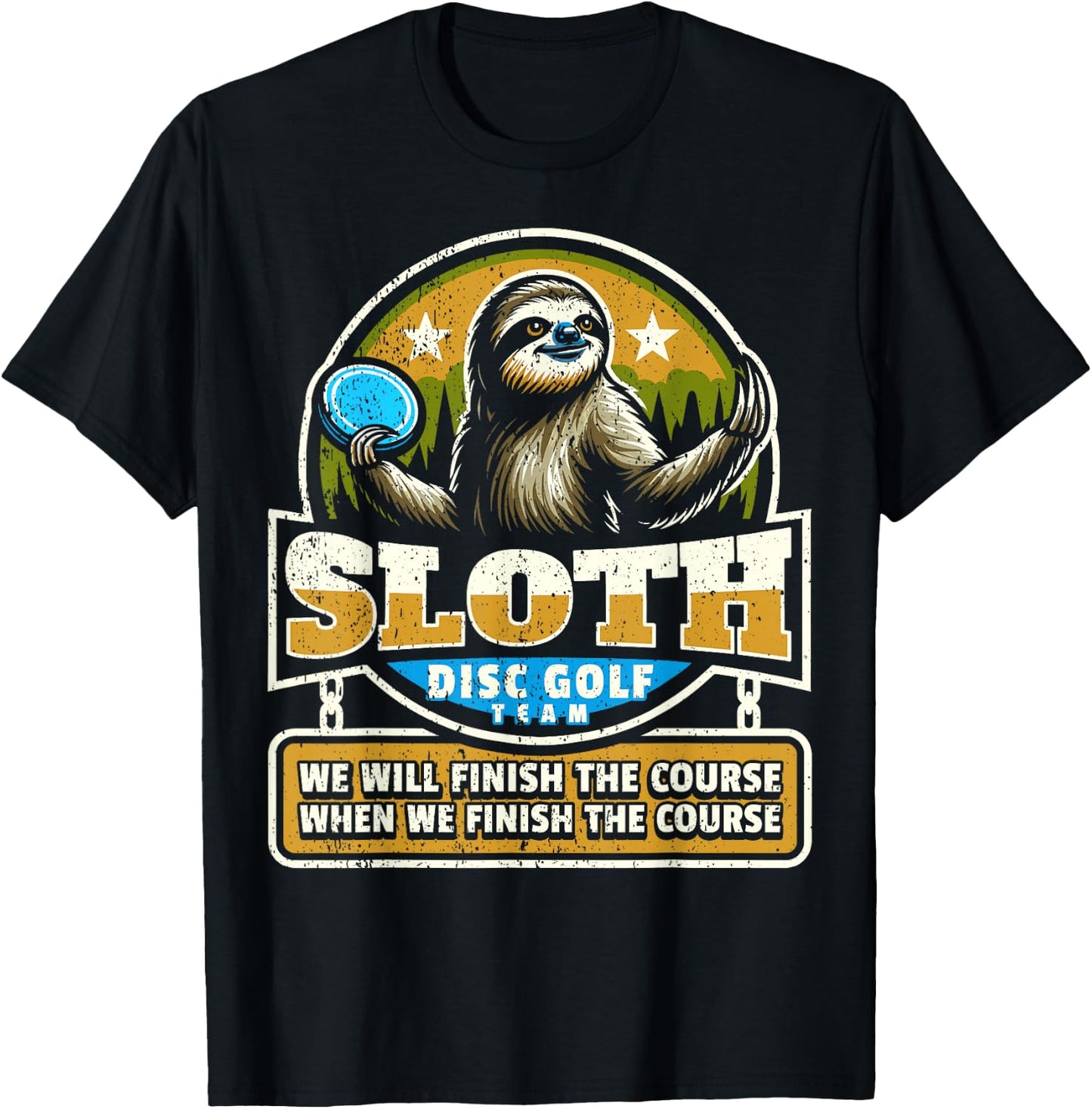 Disc Golfer I Funny Sloth Disc Golf Player T-Shirt - T-Shirt | Black