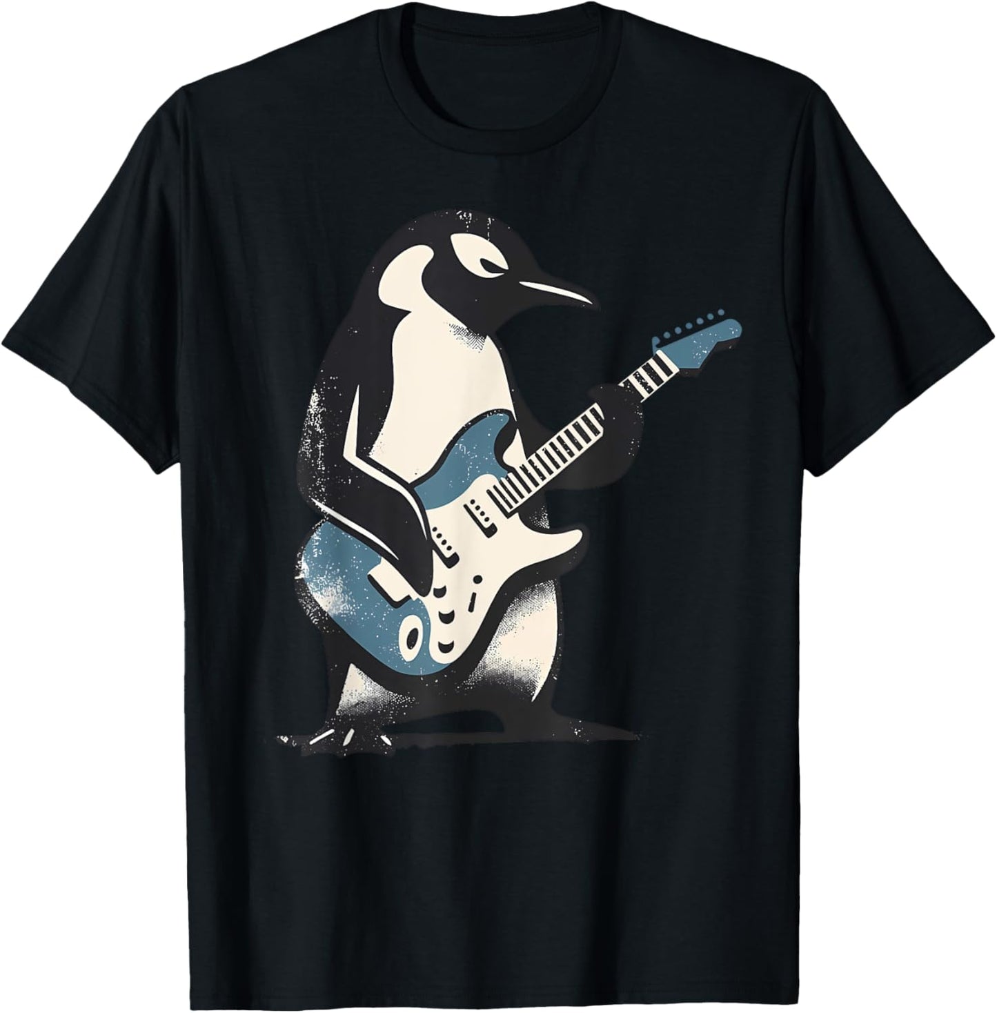 Cool Penguin Playing Guitar Music Lover Penguin Guitar Funny T-Shirt - T-Shirt | Black