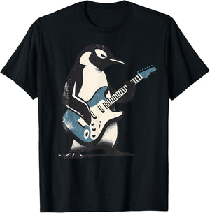 Cool Penguin Playing Guitar Music Lover Penguin Guitar Funny T-Shirt - T-Shirt | Black