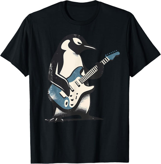 Cool Penguin Playing Guitar Music Lover Penguin Guitar Funny T-Shirt - T-Shirt | Black