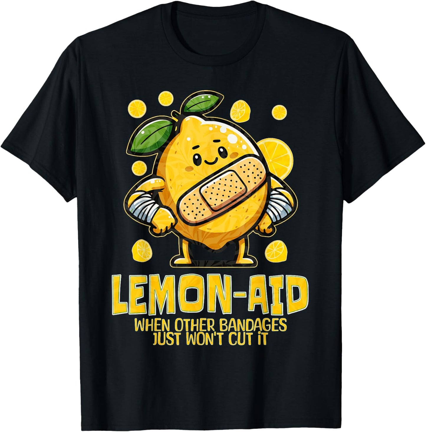 Lemon Aid Funny Lemonade Pun Life Bandage for Citrus Cute T-Shirt - T-Shirt | Black