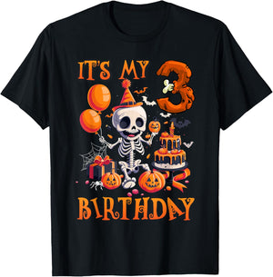 Kids Boo It's My 3rd Birthday Halloween Skeleton 3 Years Old T-Shirt - T-Shirt | Black