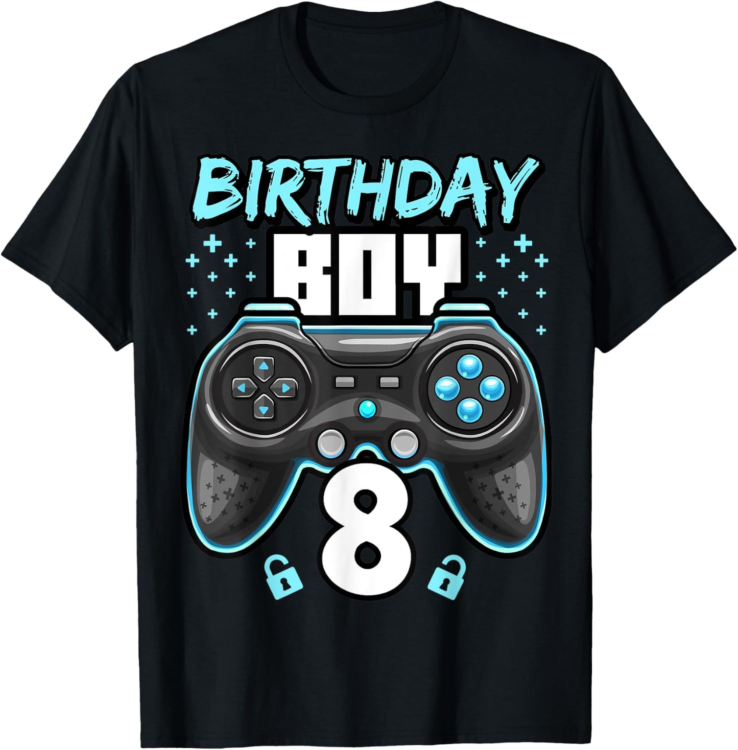Birthday Boy 8 Video Game Controller Gamer 8th Birthday Gift T-Shirt - T-Shirt | Black