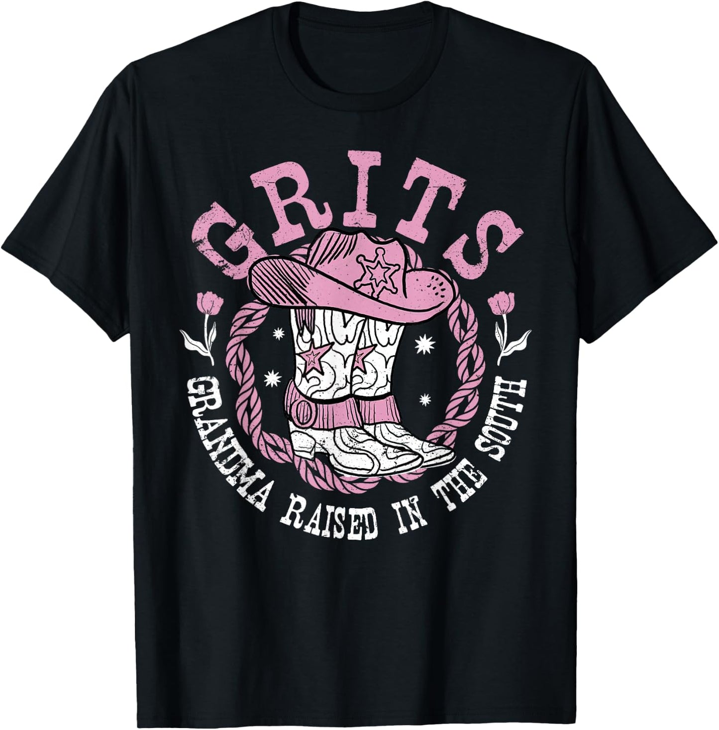 Grandma Raised In The South Grandma Southern Grits T-Shirt - T-Shirt | Black