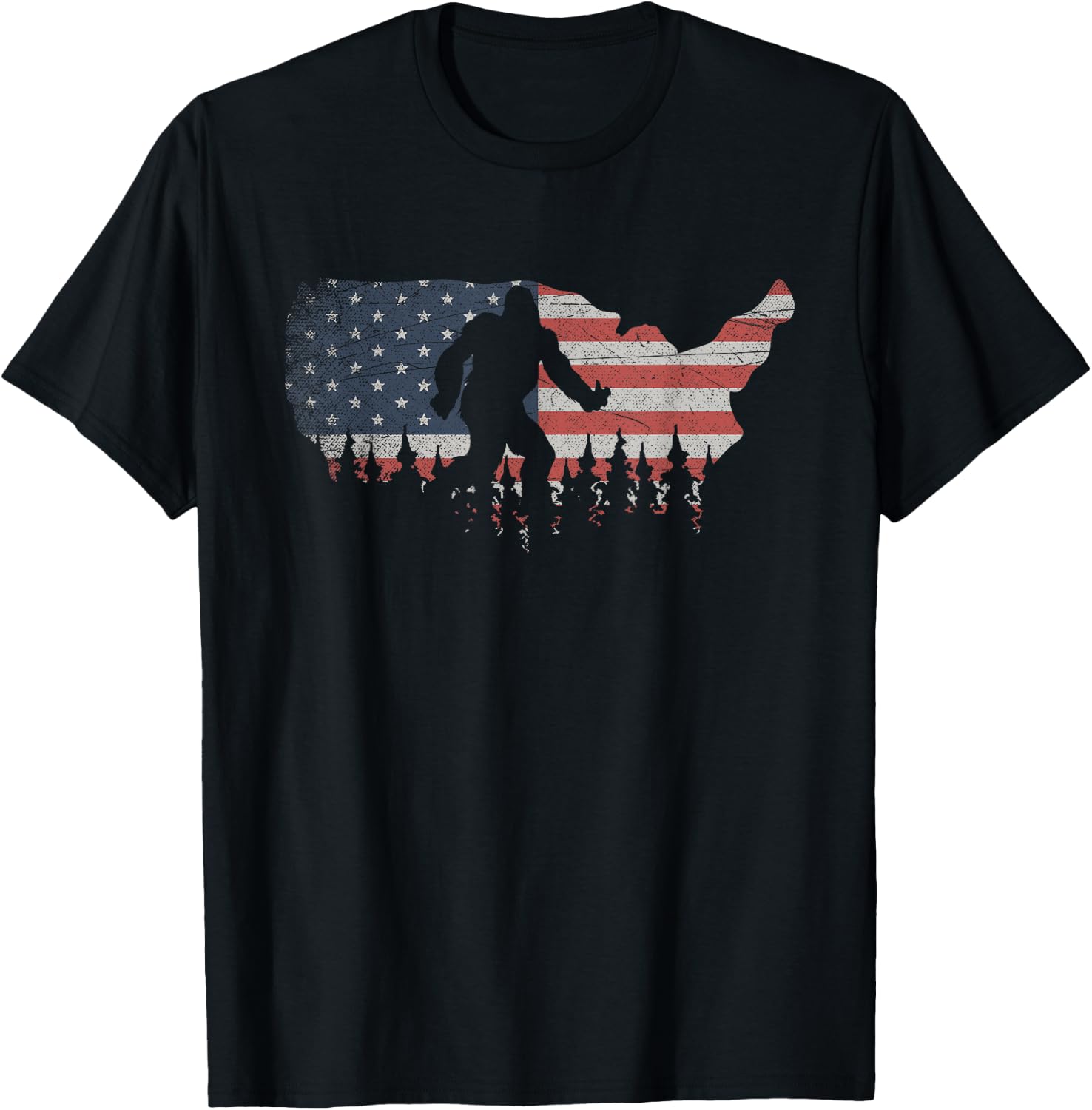 Patriotic Yeti US Flag Sasquatch Cryptozoology Gift Bigfoot T-Shirt - T-Shirt | Black