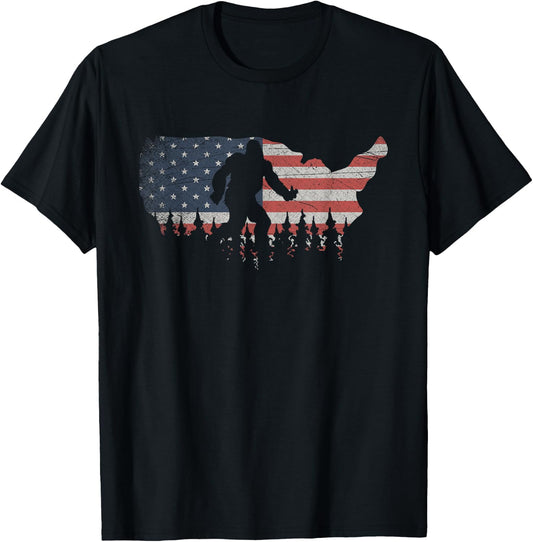 Patriotic Yeti US Flag Sasquatch Cryptozoology Gift Bigfoot T-Shirt - T-Shirt | Black