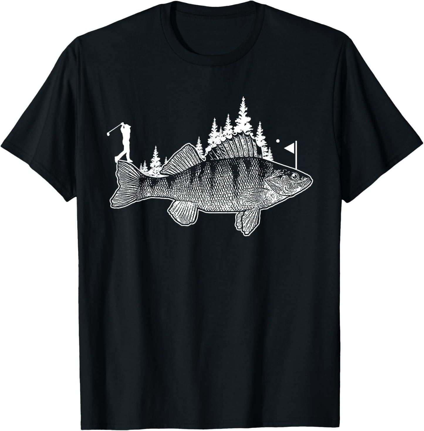 Walleye Fishing Gift Golf Fan Fish Golfing Fisherman Golfer T-Shirt - T-Shirt | Black