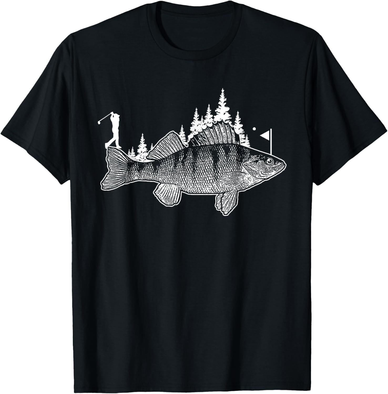 Walleye Fishing Gift Golf Fan Fish Golfing Fisherman Golfer T-Shirt - T-Shirt | Black