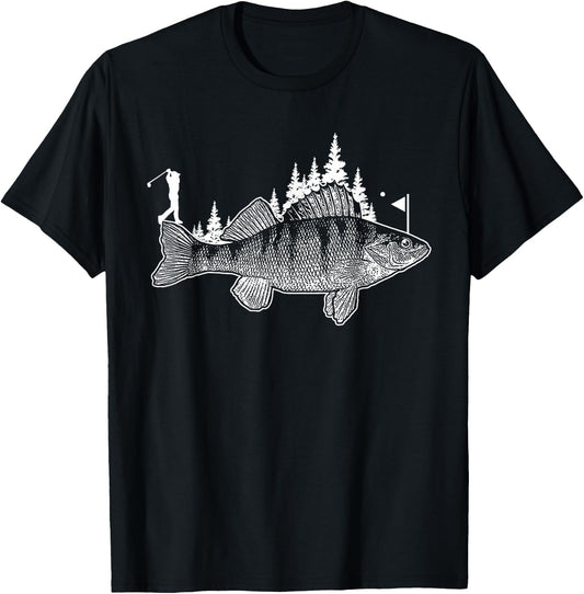 Walleye Fishing Gift Golf Fan Fish Golfing Fisherman Golfer T-Shirt - T-Shirt | Black