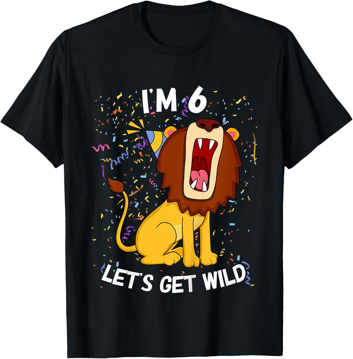 Kids 6 Year Old 6th Birthday Party Lion T-Shirt - T-Shirt | Black