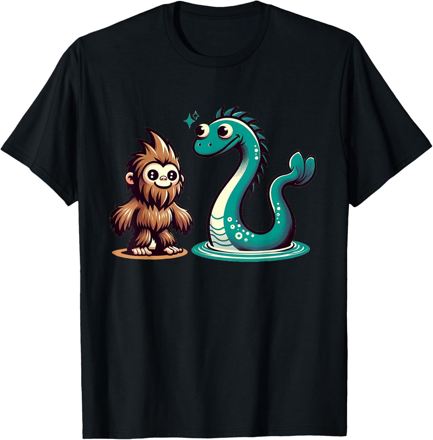 Bigfoot Loch Ness Monster Playdate for Nessie Lovers Kids T-Shirt - T-Shirt | Black