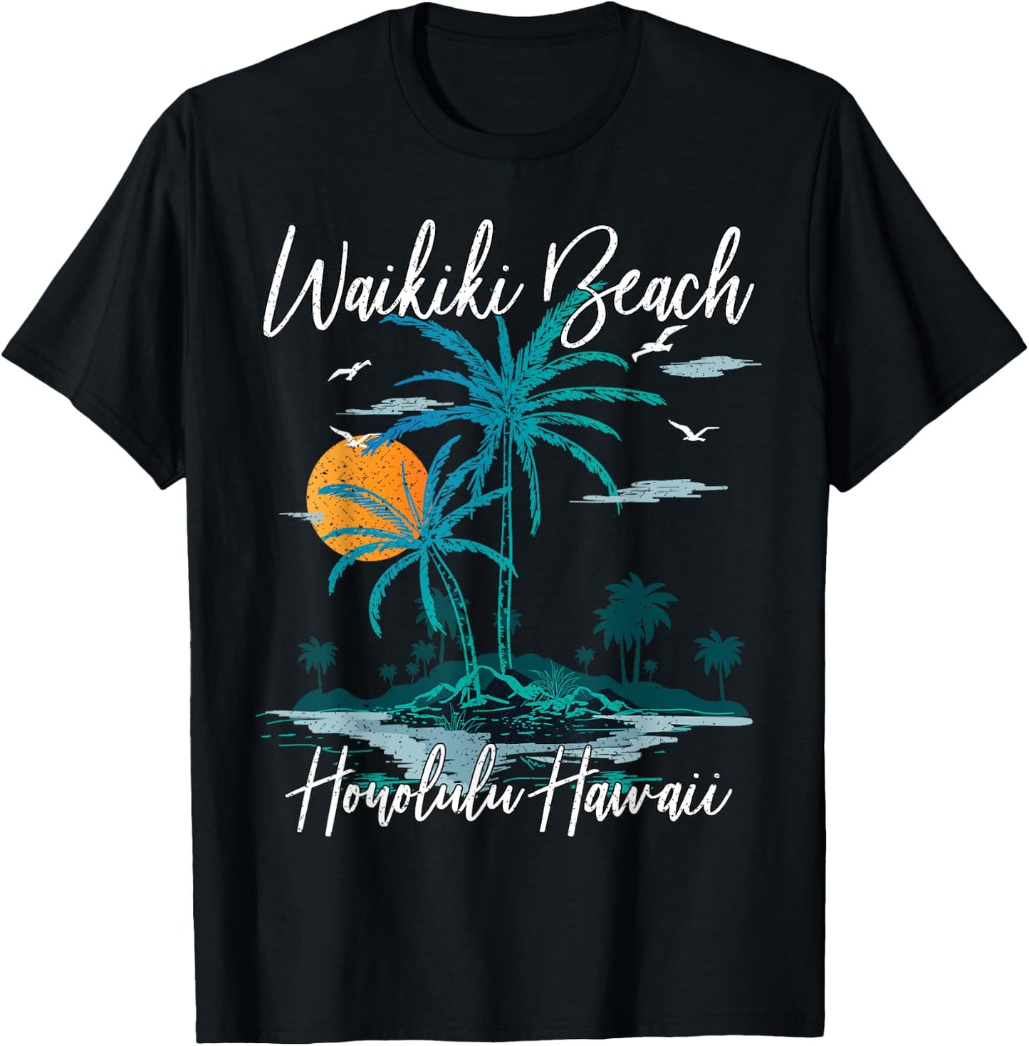 Family Vacation Retro Sunset Honolulu Hawaii Waikiki Beach Women Kids T-Shirt - T-Shirt | Black
