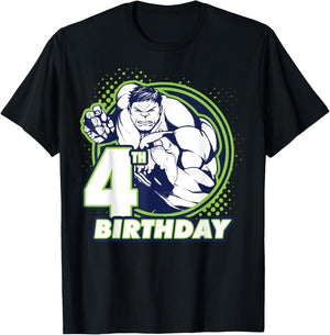 Marvel Avengers Hulk 4th Birthday Badge T-Shirt - T-Shirt | Black
