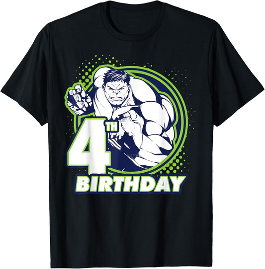 Marvel Avengers Hulk 4th Birthday Badge T-Shirt - T-Shirt | Black