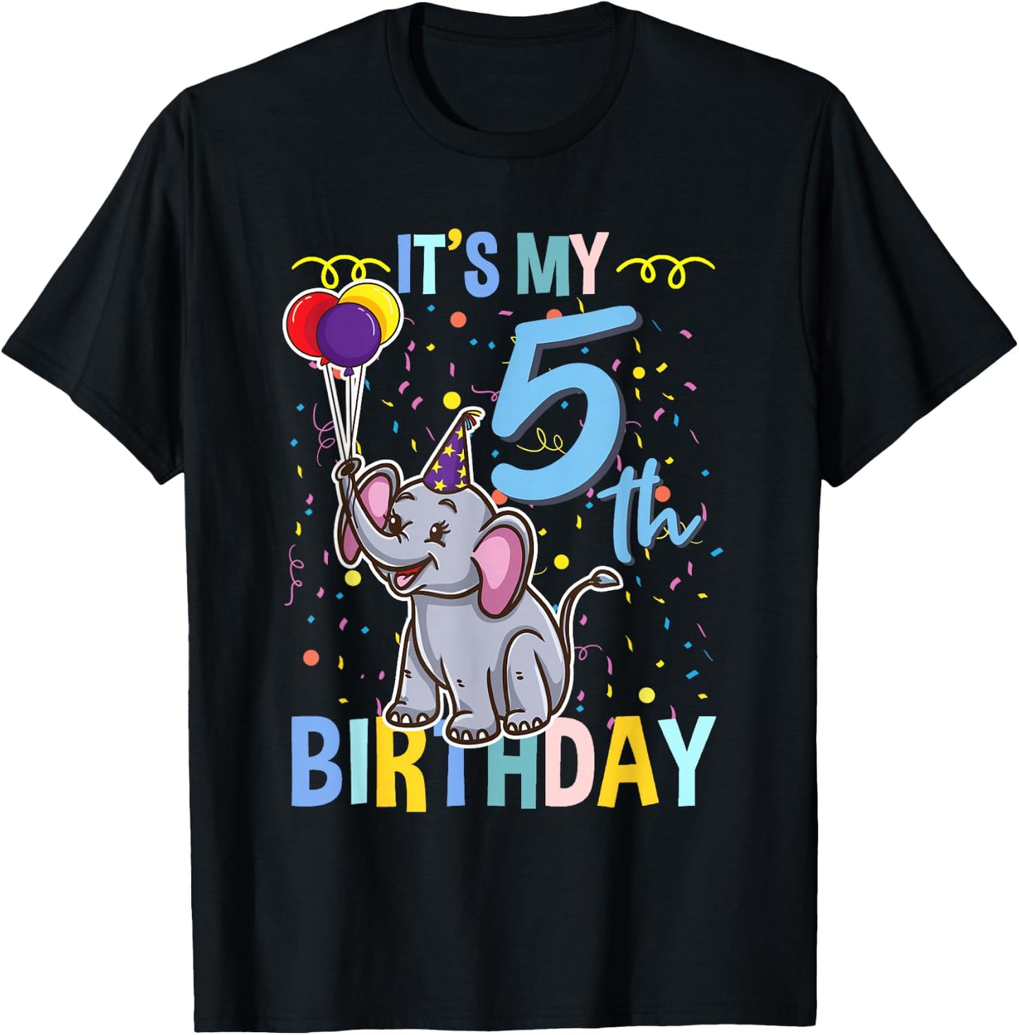 Its My 5th Birthday Elephant Animal Lover T-Shirt - T-Shirt | Black
