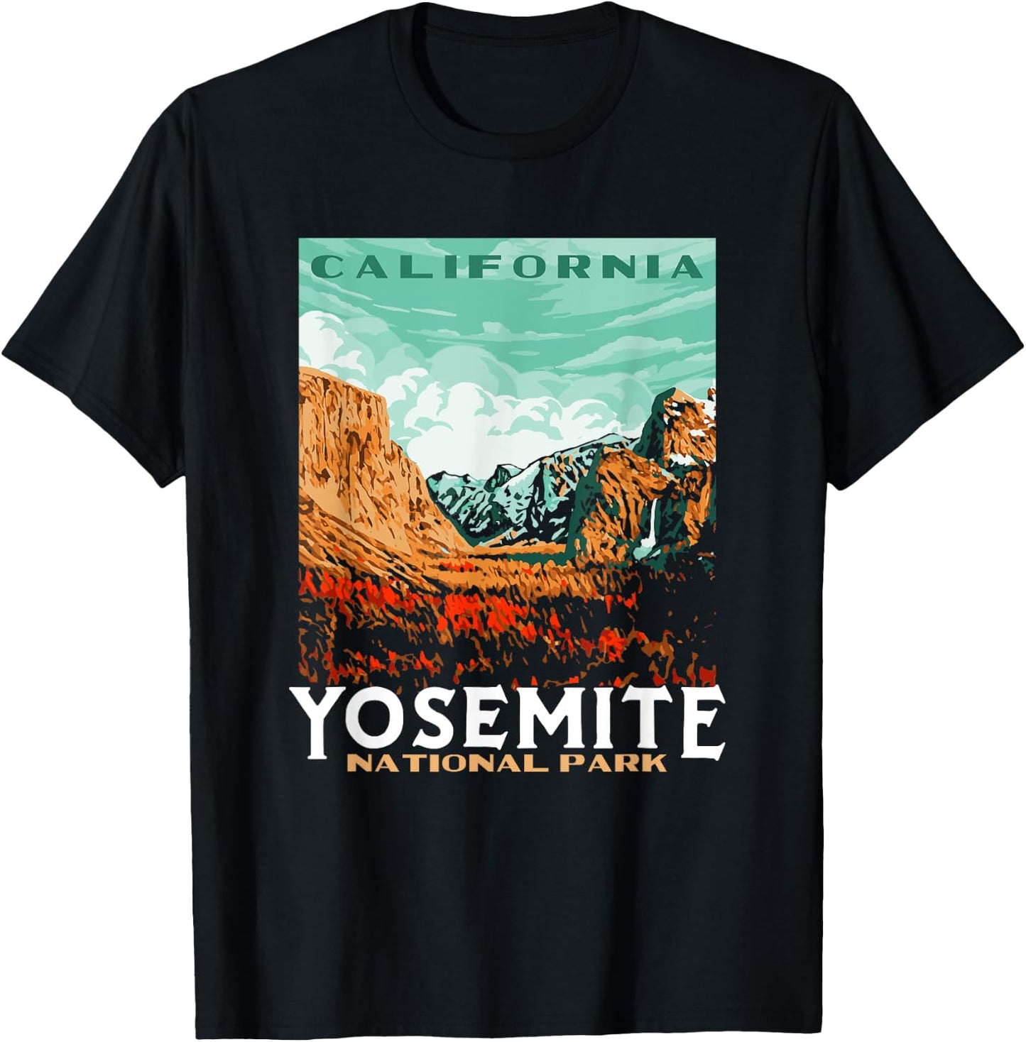 Retro Yosemite National Park Valley WPA Style Vintage T-Shirt - T-Shirt | Black