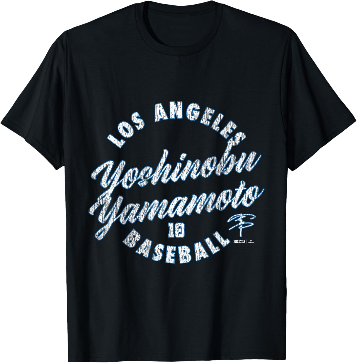 Yoshinobu Yamamoto Los Angeles Baseball Vintage Cursive T-Shirt - T-Shirt | Black