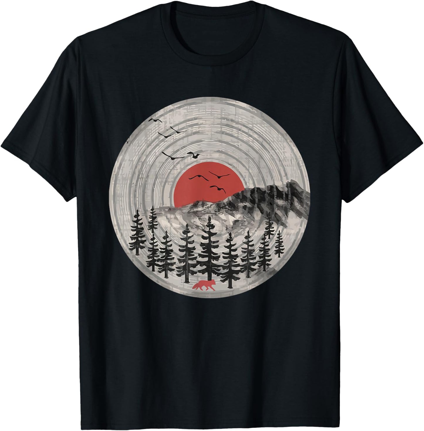 Wildlife Trees Outdoors Nature Retro Forest T-Shirt - T-Shirt | Black