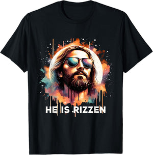 He Is Rizzen Christian Jesus Is Rizzen Retro Jesus Christian T-Shirt - T-Shirt | Black