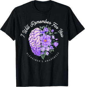 Alzheimer's Awareness I Will Remember For You Brain T-Shirt - T-Shirt | Black