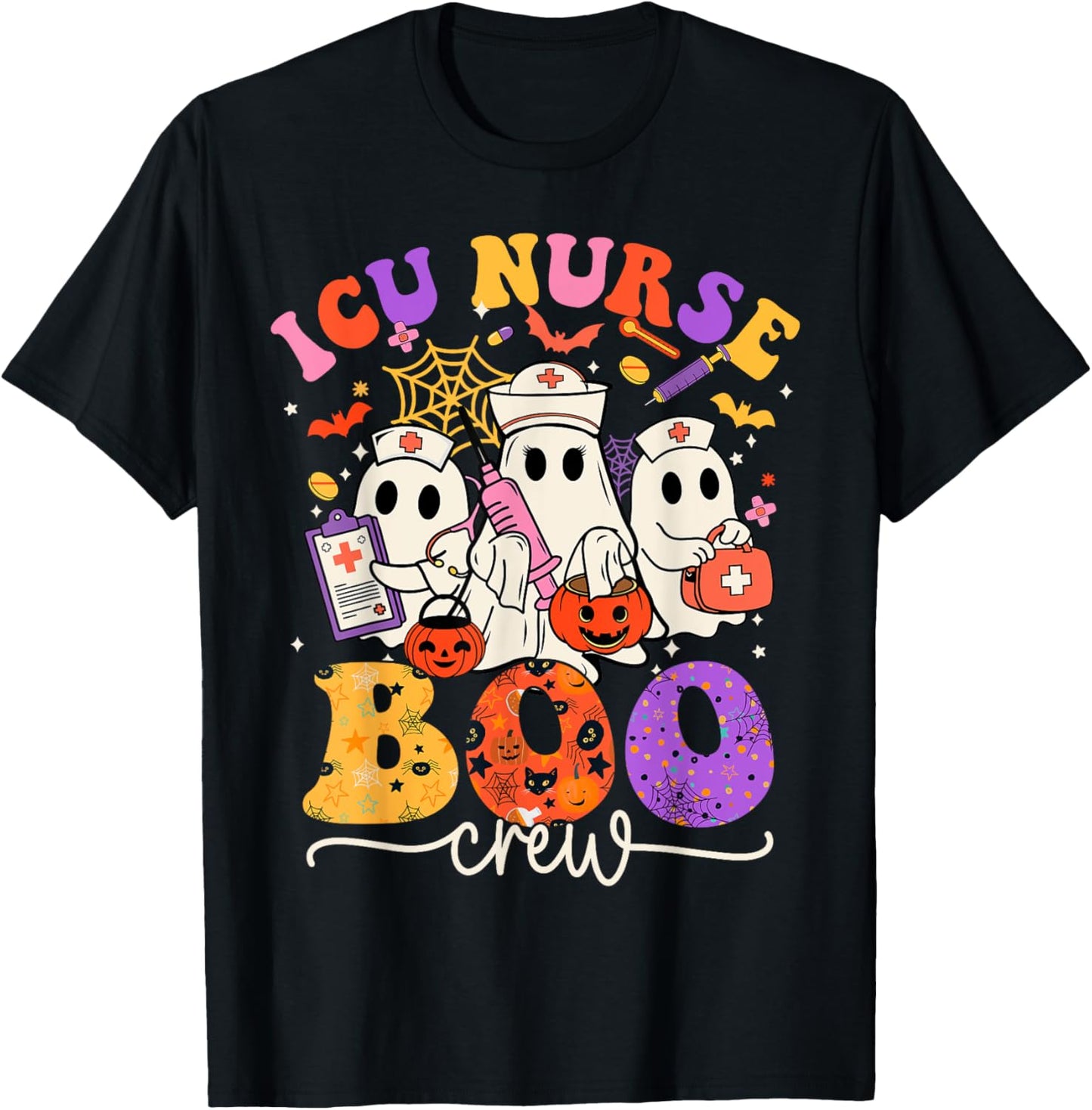 ICU Boo Crew Costume Funny Nurse Ghost Halloween T-Shirt - T-Shirt | Black
