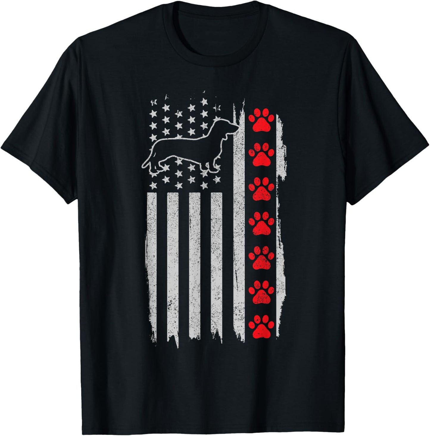 Dachshund American Flag 4th of July Patriotic Dog T-Shirt - T-Shirt | Black